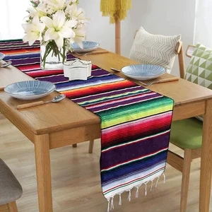 Mexikanischer Serape Tisch Korridor Bunt mexikanische Baumwoll -Esstischdekoration für fünf Mayo -Hochzeitsfeier 12 Hauptverkaufsstoff Mexikanischer Druck - №6