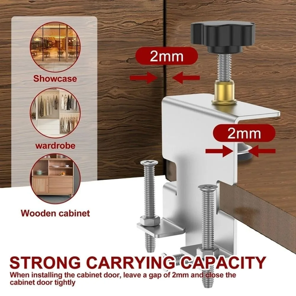 Adjustable Cabinet Door Mounting Jig Portable Aluminum Alloy Positioning Hole Opening Tool Woodworking Fixture Anti Slip Pads