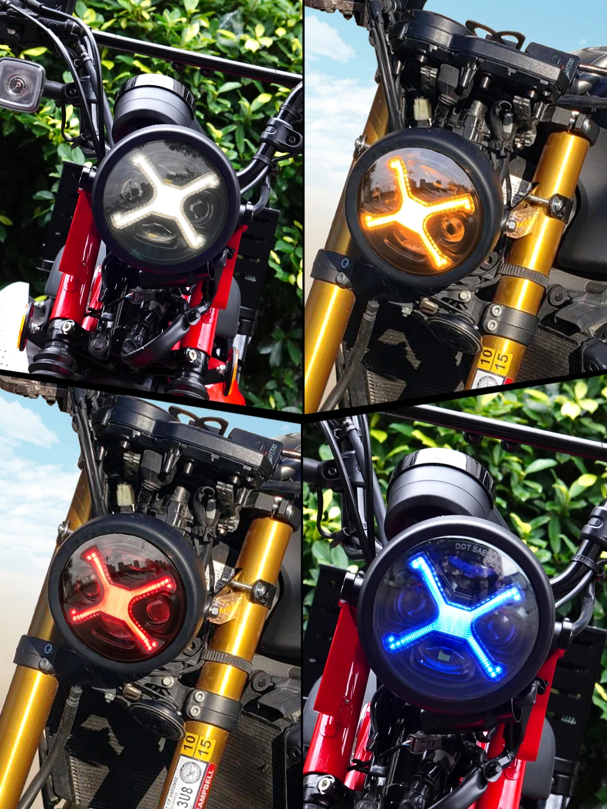 5-3/4 5.75 Inch LED Motorcycle Headlight Smoked X-Style DRL Compatible with 883 48 72 XG500 XG750 Wide Glide Indian Scout