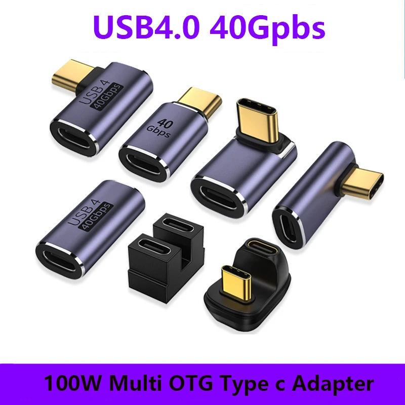 USB C Adapters U-Shape Straight Angle Adapter Type C Female to Type C Male 40Gbps Fast Data Adapter Converter Charging Adapters