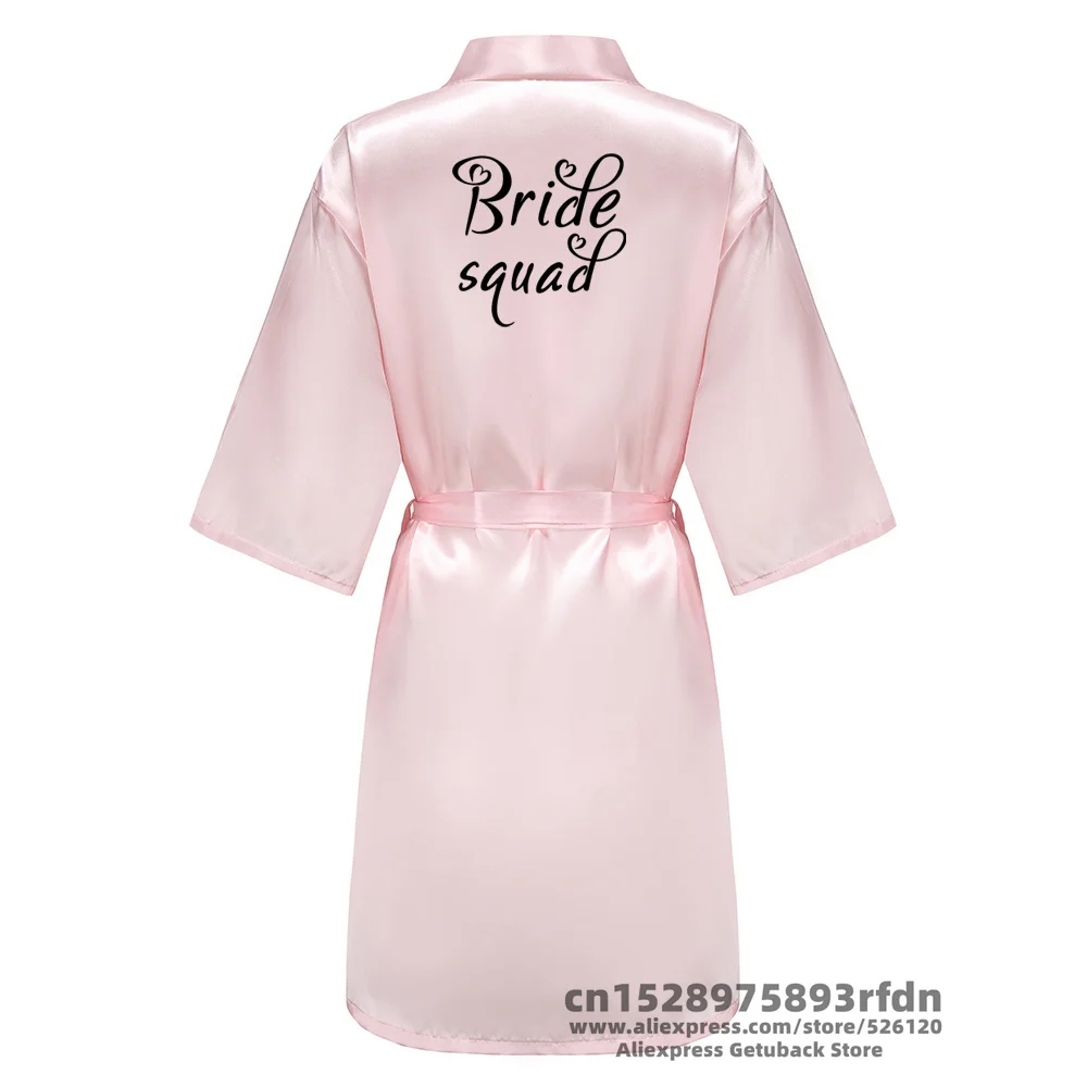 Bride Bridesmaid Robe With Black Letters Mother Sister of the Bride Wedding Gift Bathrobe Kimono Satin Robes