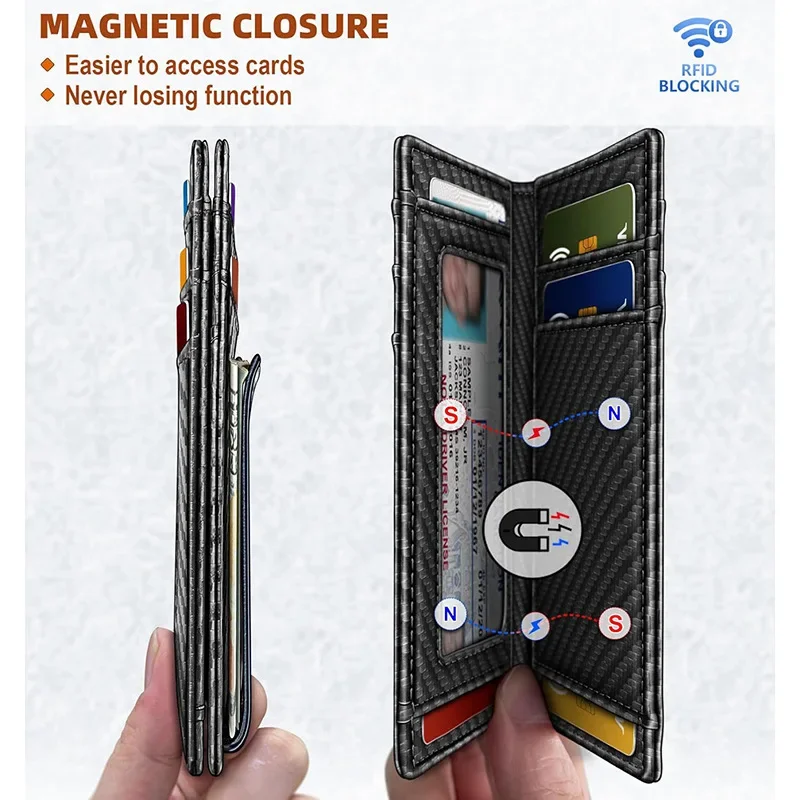 تتفاعل حامل بطاقة الائتمان سليم ألياف الكربون محفظة مغناطيسية رجال الأعمال معرف البنك حامل بطاقة 12-بطاقة محافظ ثنائية الطي للرجل كارت #3