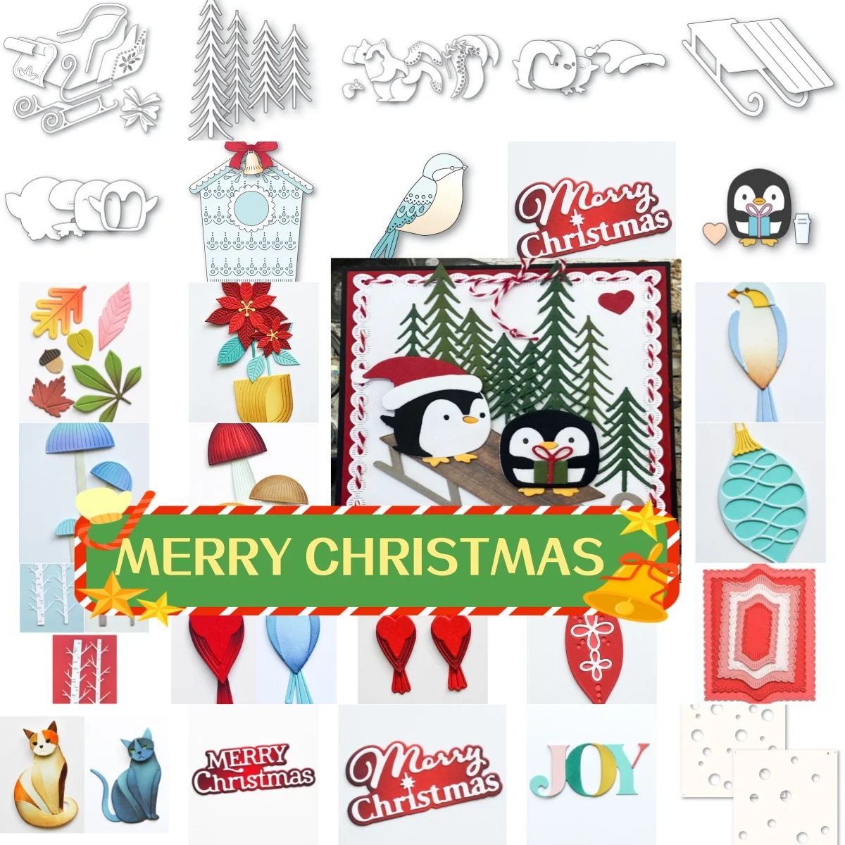 July 2026 Christmas Sled Acorn Squirrel Penguin Birdhouse Metal Cutting Dies Stencil for DIY Making Gift Card Scrapbook Craft
