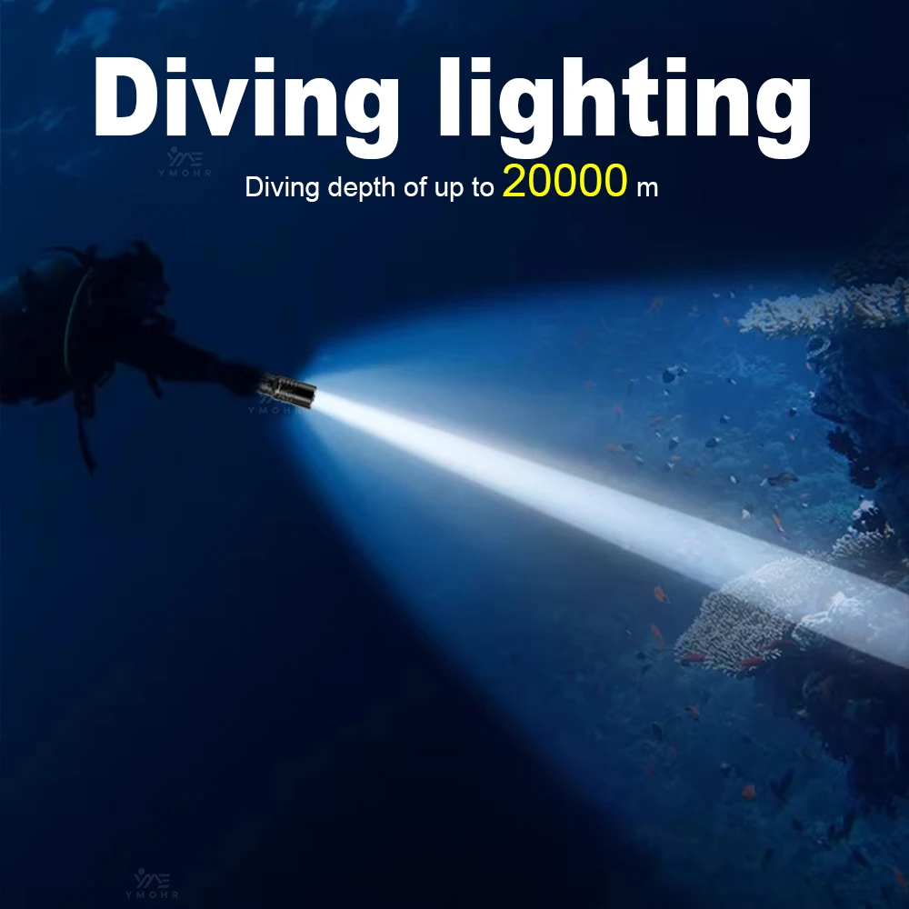 20000M Diving Flashlight Powerful LED Diving Light Underwater Diving Torch Waterproof Portable Lamp Survival Fishing Flashlights