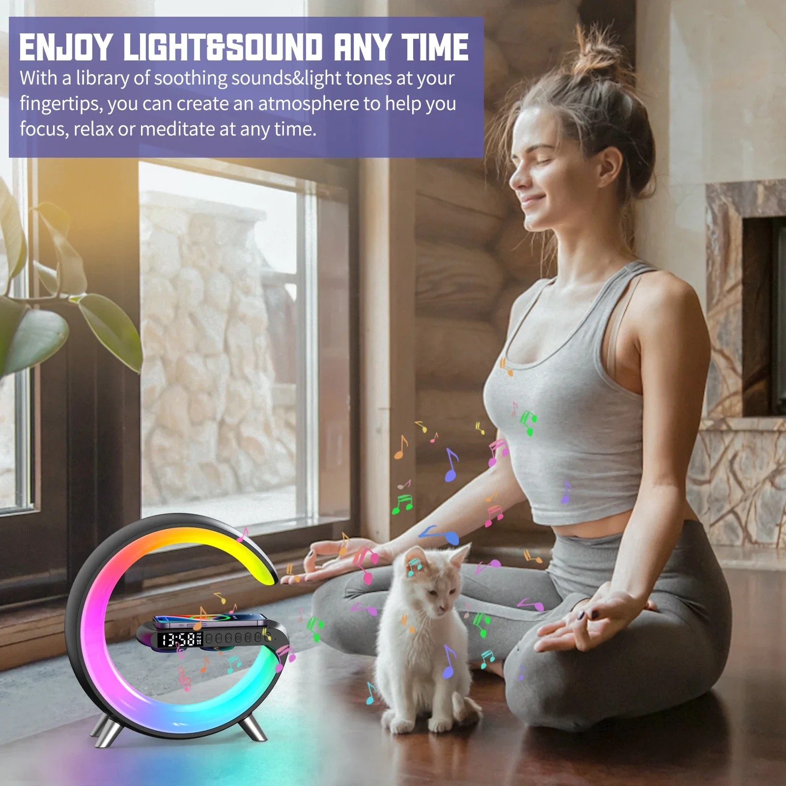 Multifunctional Wireless Charger Stand Alarm Clock Speaker APP RGB Light Fast Charging Station for iPhone 15 14 13 12 11 Samsung