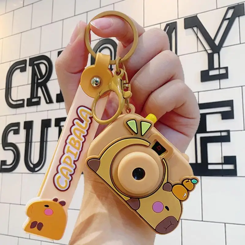 Capybara Projection Camera Keychain Cartoon Capybara Schoolbag Pendant Silicone Camera Key Ring Projector Children Birthday Gift