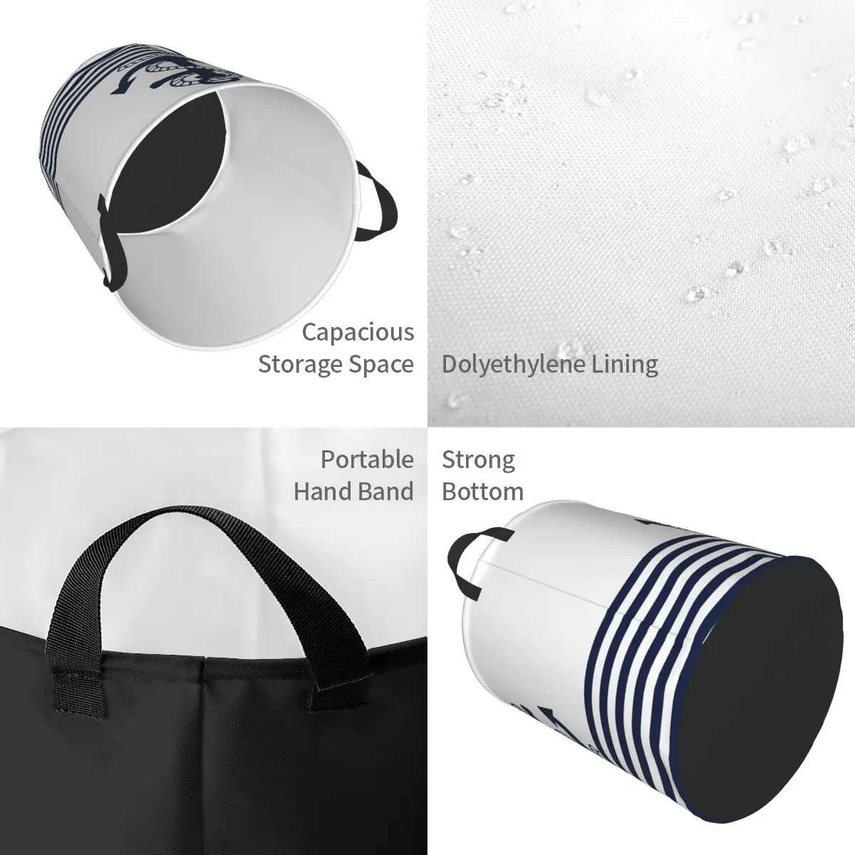 Nautical Navy Blue Stripes And Blue Anchor Dirty Laundry Baskets Folding Large Waterproof Clothes Sundries Basket For Home Kids