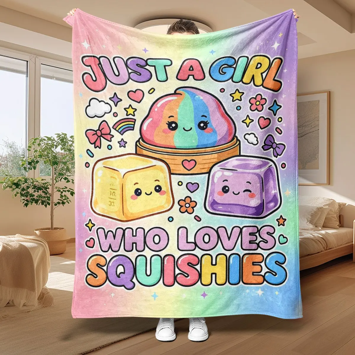 Giant Rainbow Squishies Blanket Throw Aesthetic Pop Art Fleece Comforter Large Queen Size 150x200cm for Girls