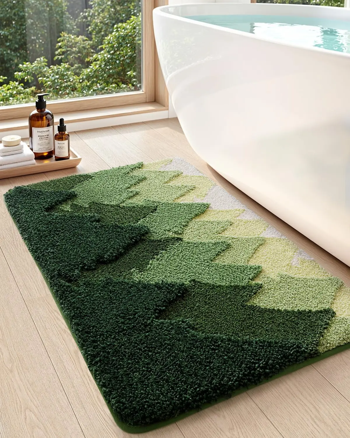 

Bathroom Rugs Non Slip, 16x24 Washable Microfiber Bath Mat Quick Dry, Absorbent Ultra Soft Forest Trees Bathmat for Sho
