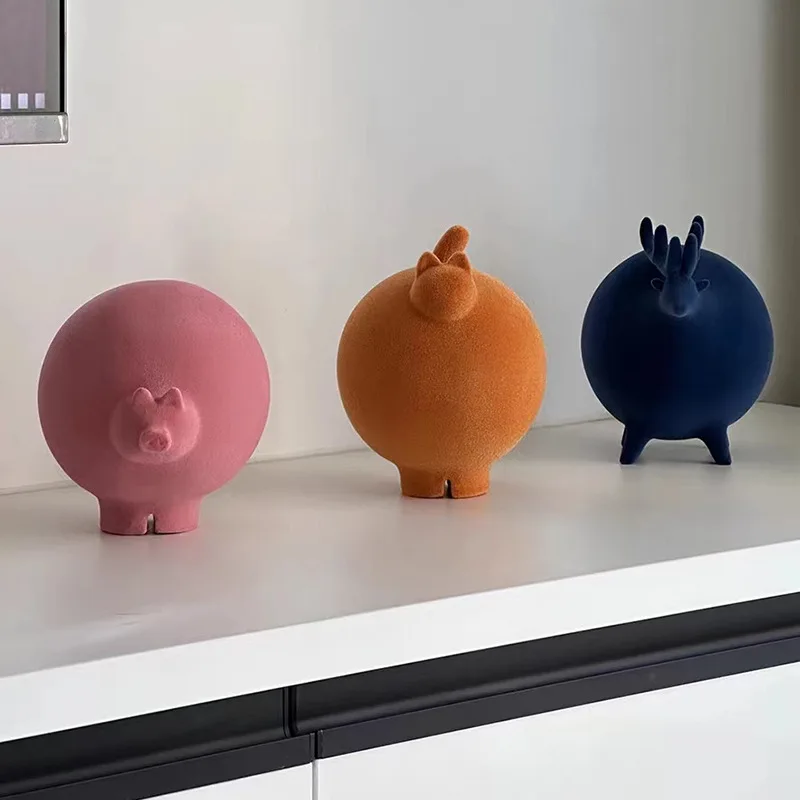 Polyresin Figurines Cute Handicraft Sculptures Bedroom Velvet Animal Craft Decoration Deluxe Living Room Desktop Accessories