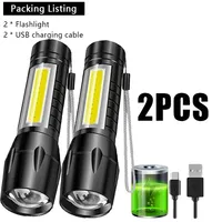 Portable USB Rechargeable Flashlight COB+XPE Zoom Mini Torch 3 Lighting Modes For Outdoor Camping Fishing Emergency Lantern