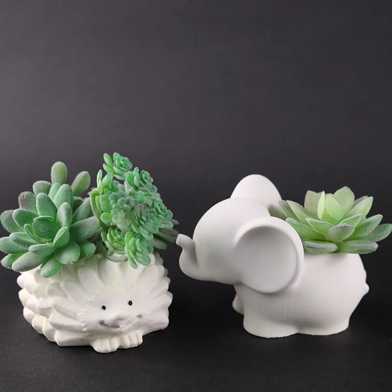 Cute Elephant Silicone Flower Pot Mold for Making hedgehog Conch Plaster Epoxy Resin Vase Cating Mould Handmade Gift Home Decor