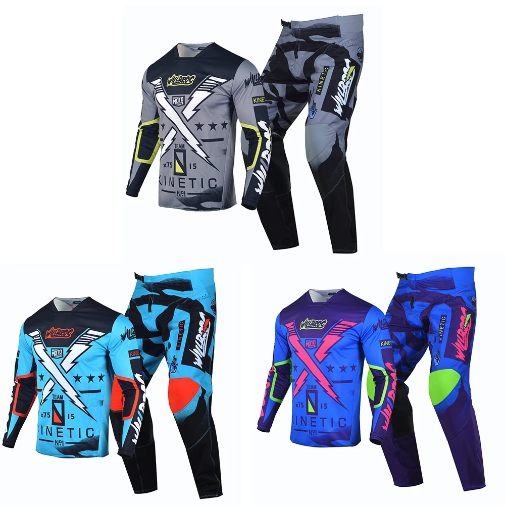 Willbros Motocross MX Gear Set Offroad Jersey and Pants Combo Kinetic Riding Dirt Bike Enduro MTB Moto For Adult