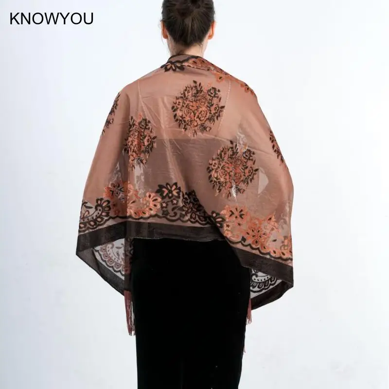 New Luxury Velour Jacquard Pashmina Lady Elegant Evening Party Shawl Beach Cover Ups Ponchos Tassels Cape Qipao Echarpes