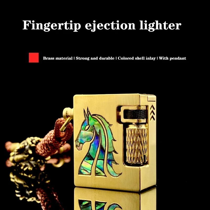 Zhurong  Fingertip Ejection Brass Kerosenes Lighter Color Shell Inlaid Pendant Portable Creativity Men's Gift
