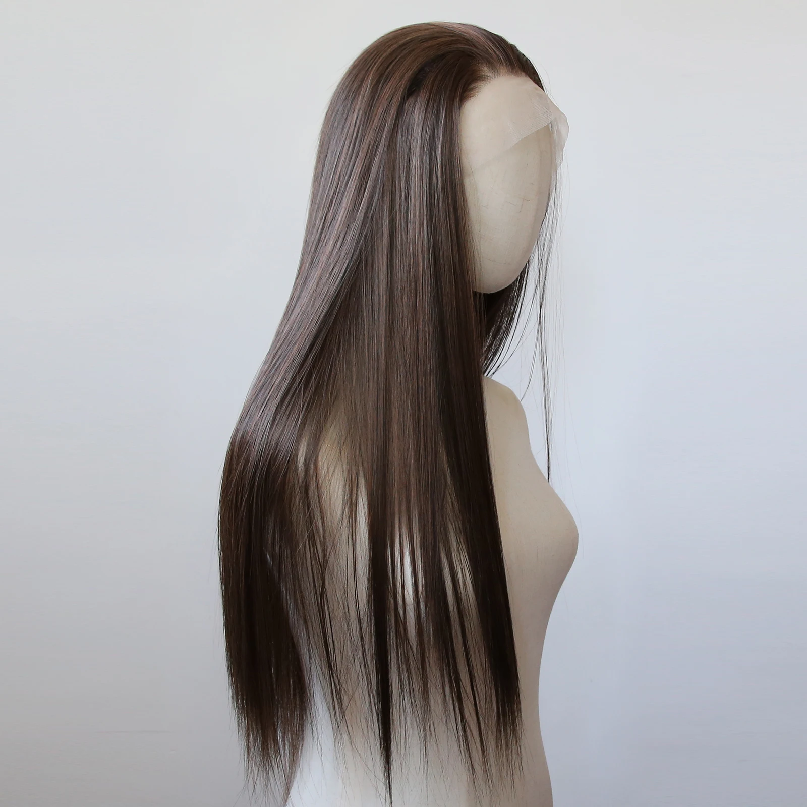 Black/Brown Synthetic Lace Front Wig Long Straight Lace Front Synthetic Wig Pre Plucked Heat Resistant Hair Daily Wear Cosplay