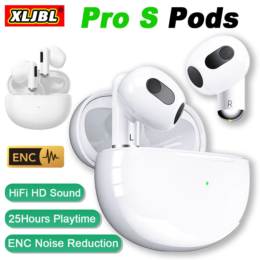 

new pro S Mini Pods Bluetooth Earphones Wireless Headphones TWS Sports Headsets IPX5 Touch Control New ENC Earbuds For all Phone