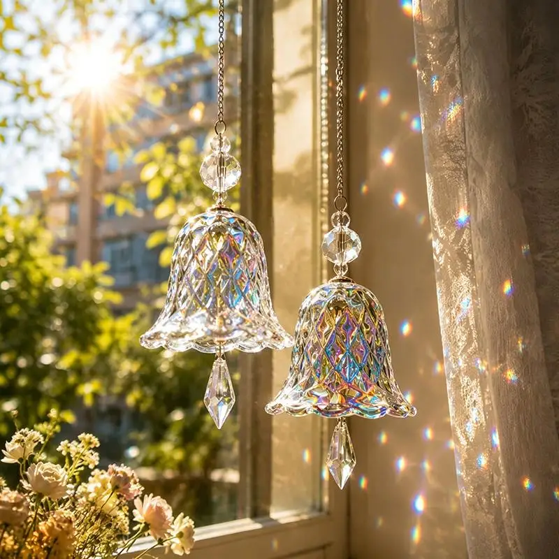 Rainbow Maker Crystal Wind Chime Glass Bell Suncatcher Hanging Decor for Living Room Patio Gift