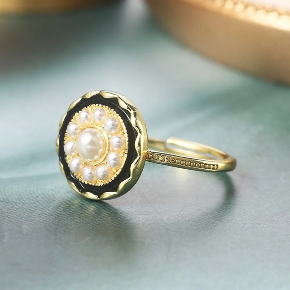 Кольца с искусственным жемчугом в придворном стиле для женщин, элегантное круглое кольцо золотого цвета, праздничный подарок, модные ювелирные аксессуары R349