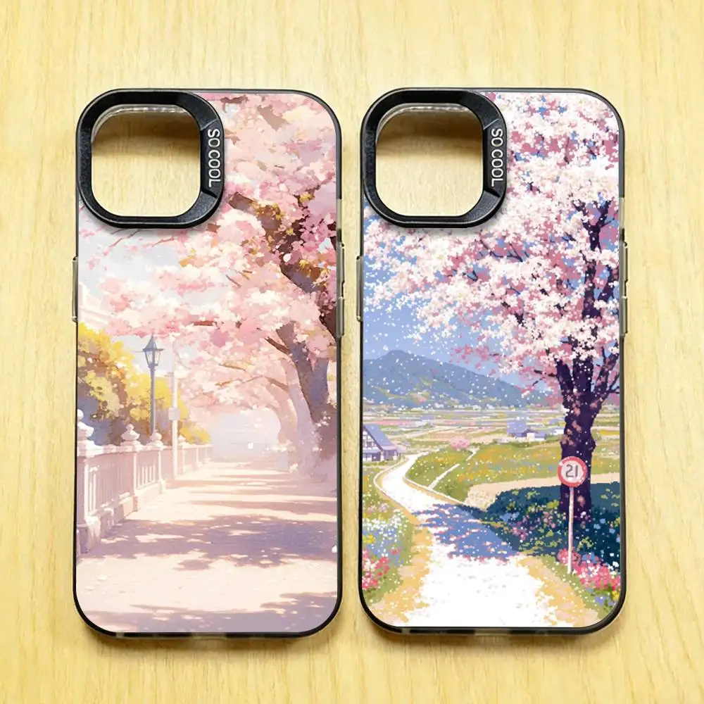 

Cherry Blossom Romantic Spring Phone Case for iPhone 17 16 15 Pro Plus 14 13 12 Max Air Mini X XS TPU Bumper