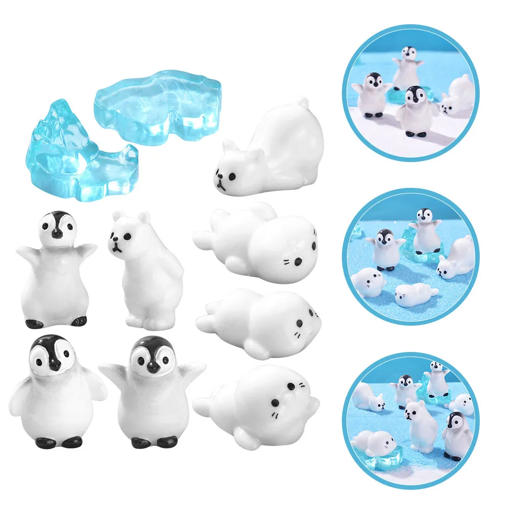 1Set Whimsical Miniature Arctic Resin Animals Penguin Bear Seal for Micro Landscape Decor Moss Garden Fairy Garden Indoor