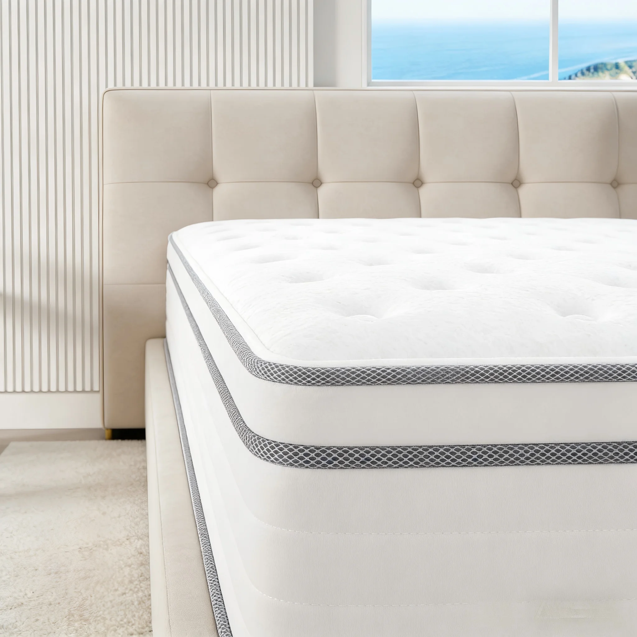 Colchón tamaño Queen King de 12 pulgadas, colchón híbrido con resortes individuales y espuma viscoelástica, sin fibra de vidrio