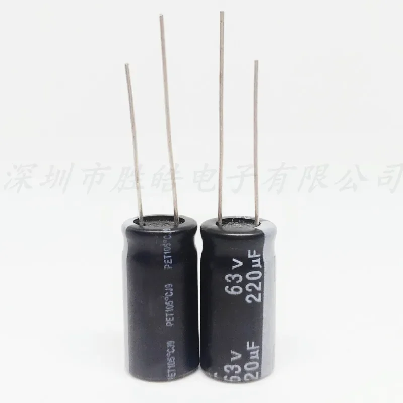 Capacitor eletrolítico de alumínio, 63V220UF série 10x16mm, alta qualidade, 10pcs, 100pcs