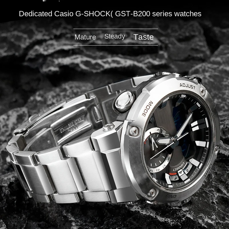 حزام ساعة من الفولاذ المقاوم للصدأ لساعة كاسيو جي شوك 5608 GST-B200-1A GST-B200X/TJ/D سوار معدني صلب للرجال حزام الساعات