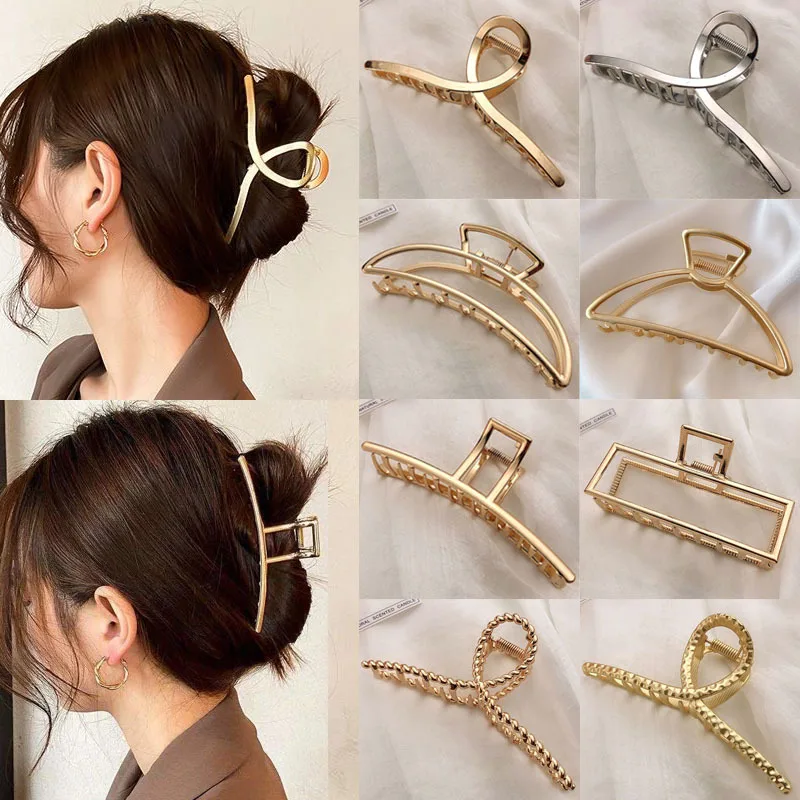 

Fashion Metal Hair Claws For Women Trendy Gold Silver Color Cross Hair Clip Crab Korean Geometric Hairpins Girl Hair Accessories