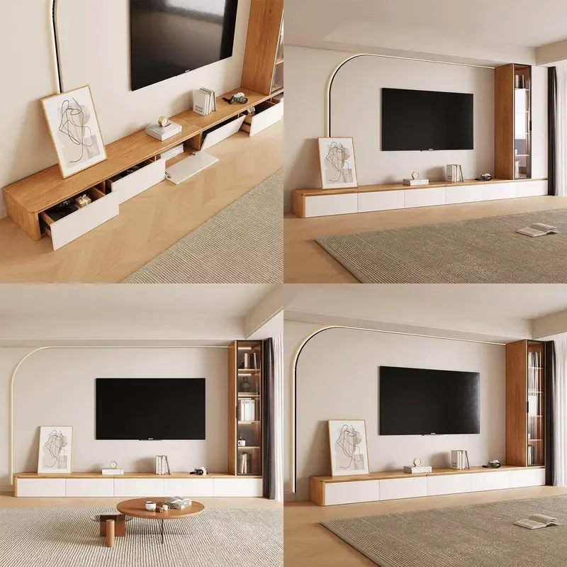 Suspended Solid Wood TV Cabinet Coffee Table Combination of Modern Simple Wall - Mounted Hanging Wall Cabinet Small Hous