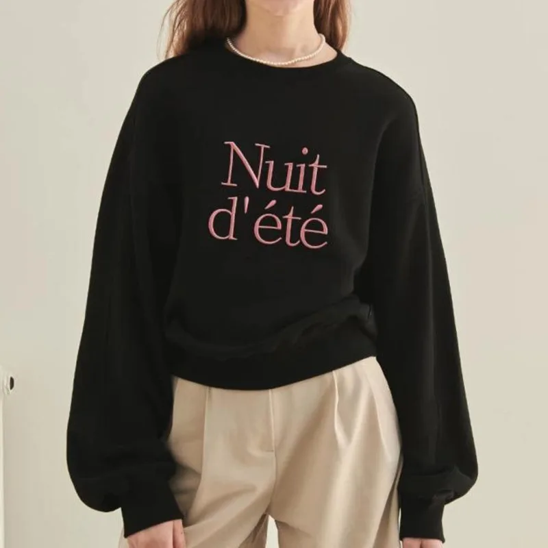 Casual Letter Print Sweatshirt Stylish Korean Sportswear ZYY Trendy Crew Neck Girl Group Outfit New Chic Loose Fleece Pullover