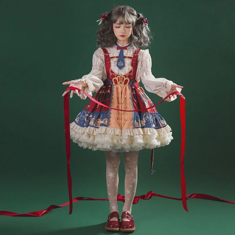 Estilo cereja doce jsk bonito lolita cosplay kawaii amor natal lolita saia clara jsk estilo quebra-nozes ano novo vestido lolita