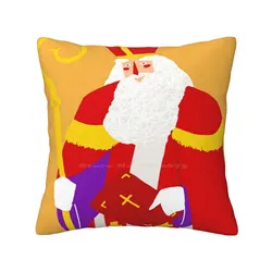 Happy Sinterklaas Funny Cute Decor Square Pillowcase Sinterklaas Santa Claus Christmas Holiday Festive Dutch Modern