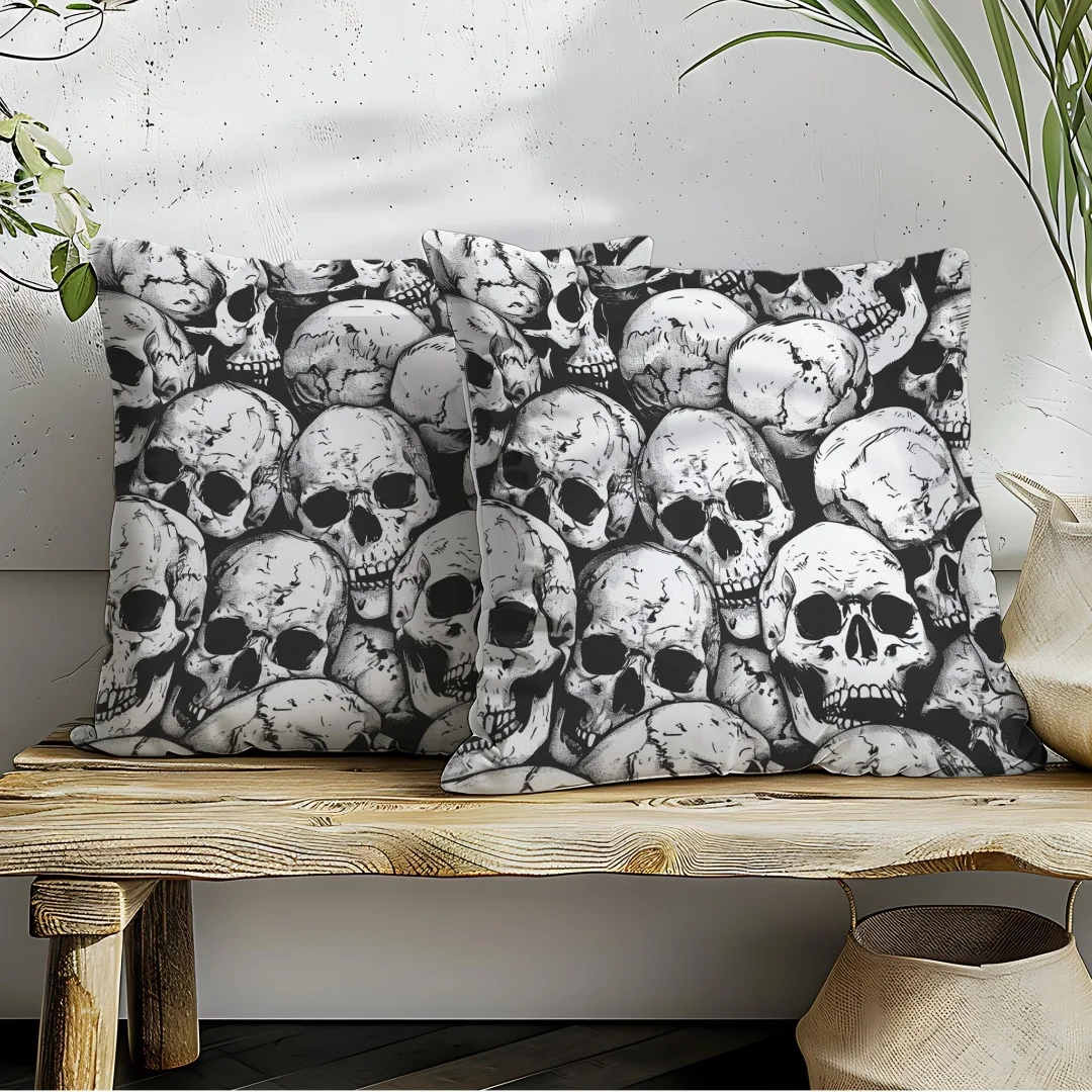 2Pcs Halloween Linen Cushion Cover Horro Theme Pillowcase Horror Skulls Pillow Cover Halloween Party Decoration 2025