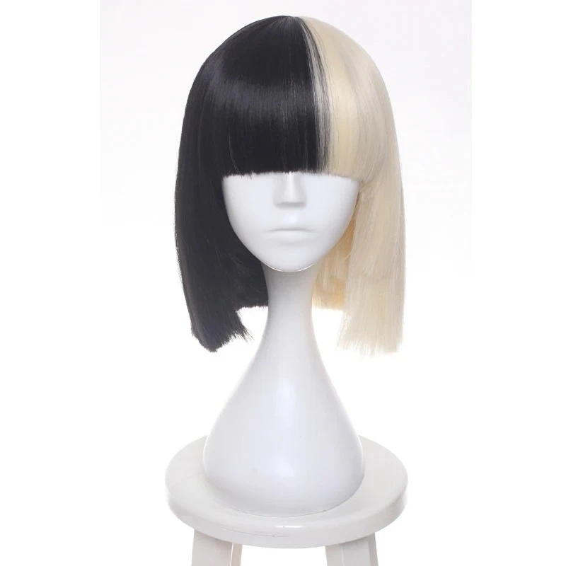 Sia Alive This Is Acting Half Black and Blonde Short Straight Chrismas Party Wigs Hair Wigs High Quality Cosplay Wig