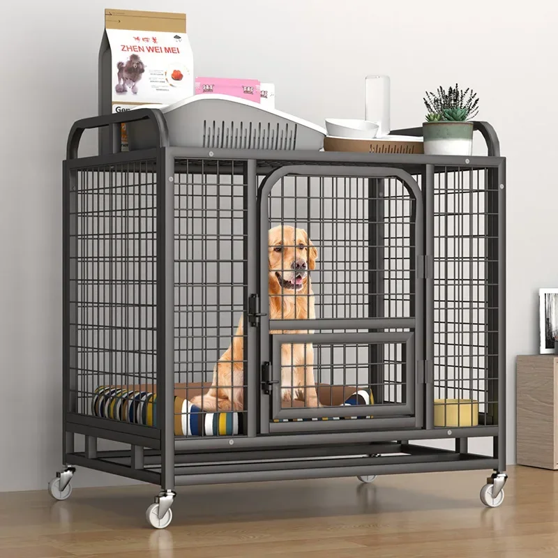 

Bold Square Tube Dog Cage Large Iron Small Pet Fence Kennel Cat Litter 360 Degrees with Roller