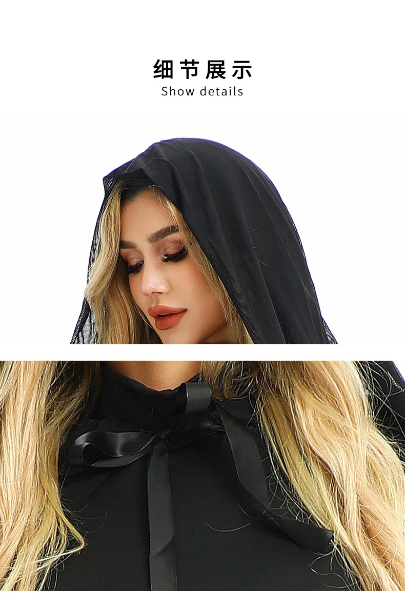 Robe Sorcière Gothique Noire avec Cape à Capuche et Gants – photo 15
