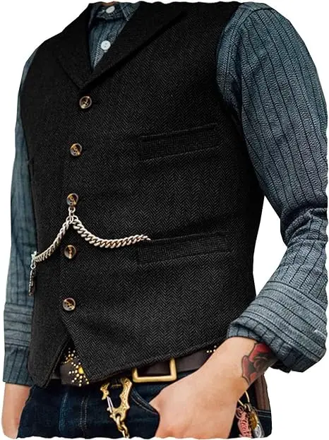 SOLOVEDRESS Men Herringbone Tweed Vest 5