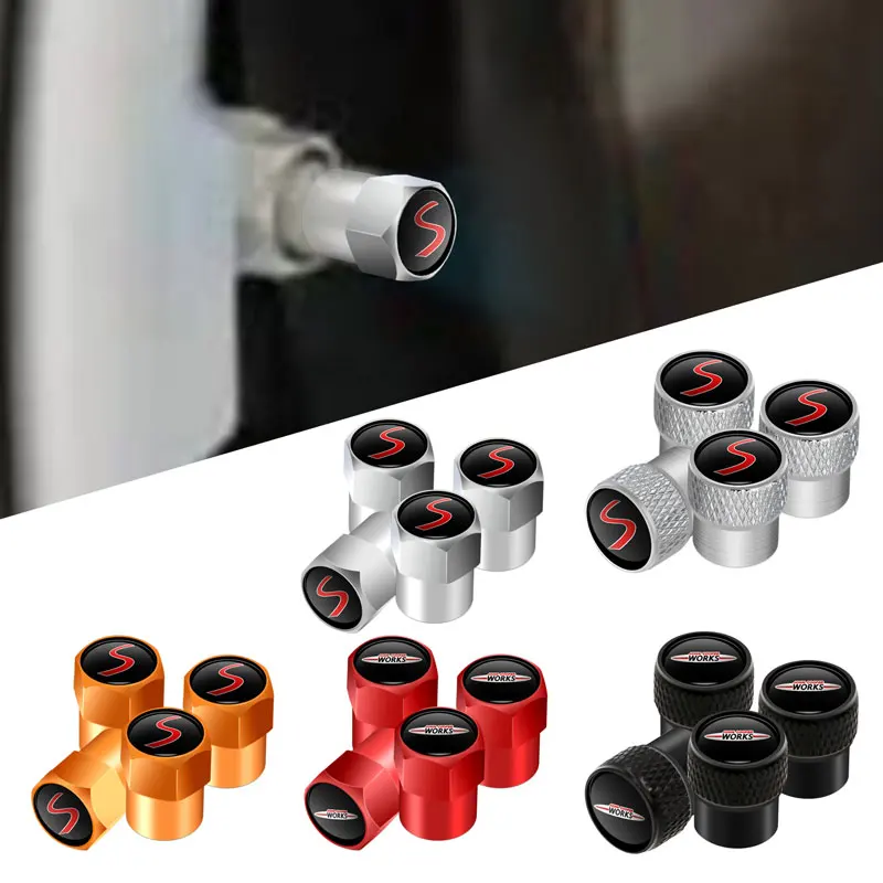 4Pcs Car Metal Wheel Tire Valve Caps Stem Case Dust Cap For Mini Cooper S Logo John Cooper Works Emblem R53 R55 F54 F55 F56 F60