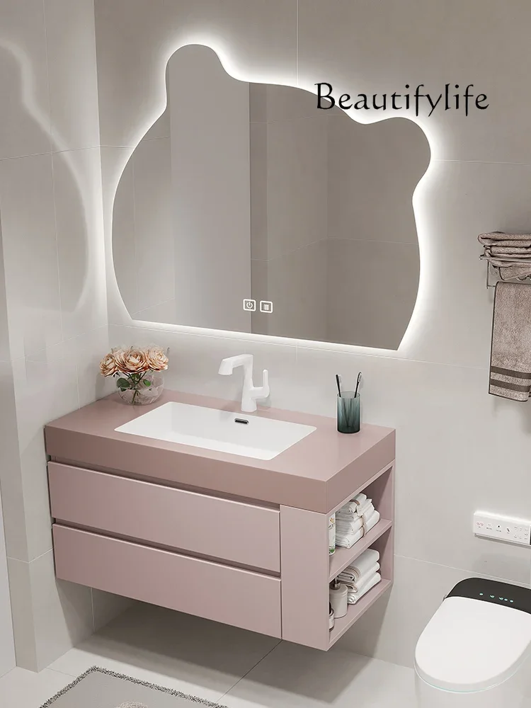 

Seamless Stone Plate Whole Washbin Bathroom Cabinet Oak Paint Wash Basin Cabinet Combination Pink Washstand