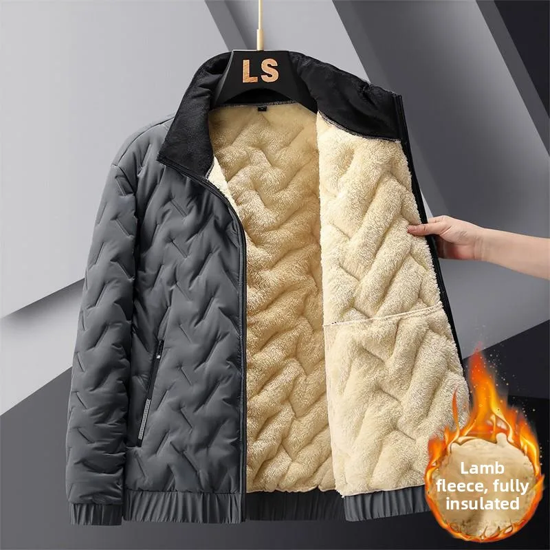 

Lamb Velvet Jaet Men's Thiened Fce Stand Collar Cotton Coat Large Size Cotton Clothes Autumn Winter Faion Ci Casual