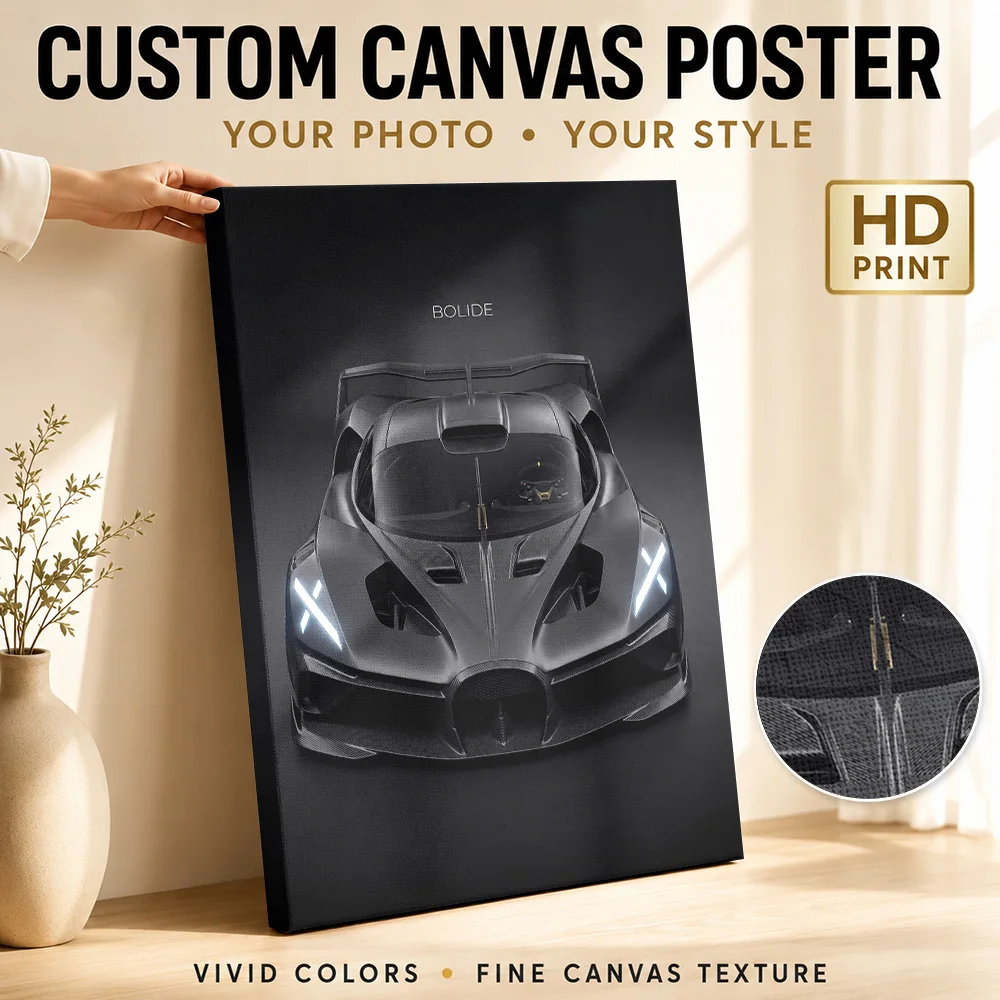 Sleek Black French Bolide Front View Car Canvas Poster Customized Photo Modern Gallery Style Wall Art Garage Decor Driver Gift