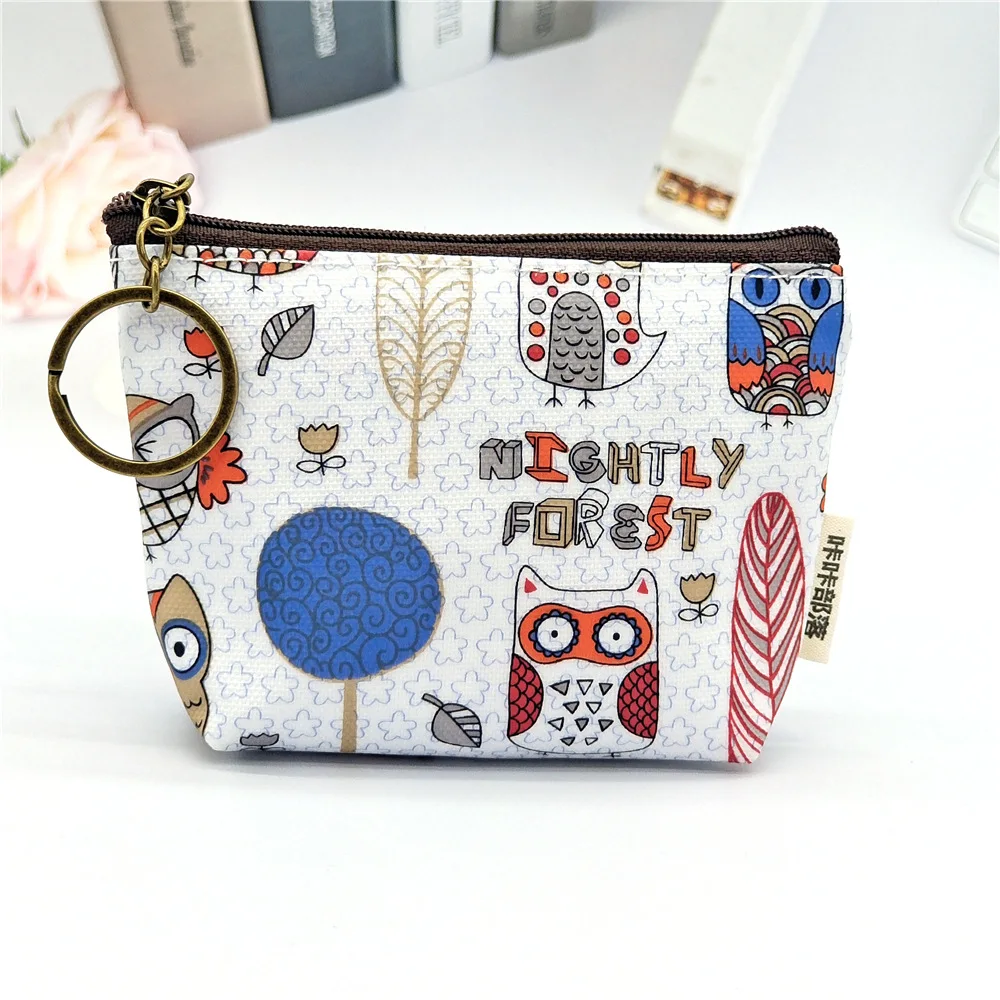 Girls Boys Polyester Waterproof Cartoon Print Keychain Short Wallet Small Organizer Pouch Ladies Money Bag Coin Purse for Woman