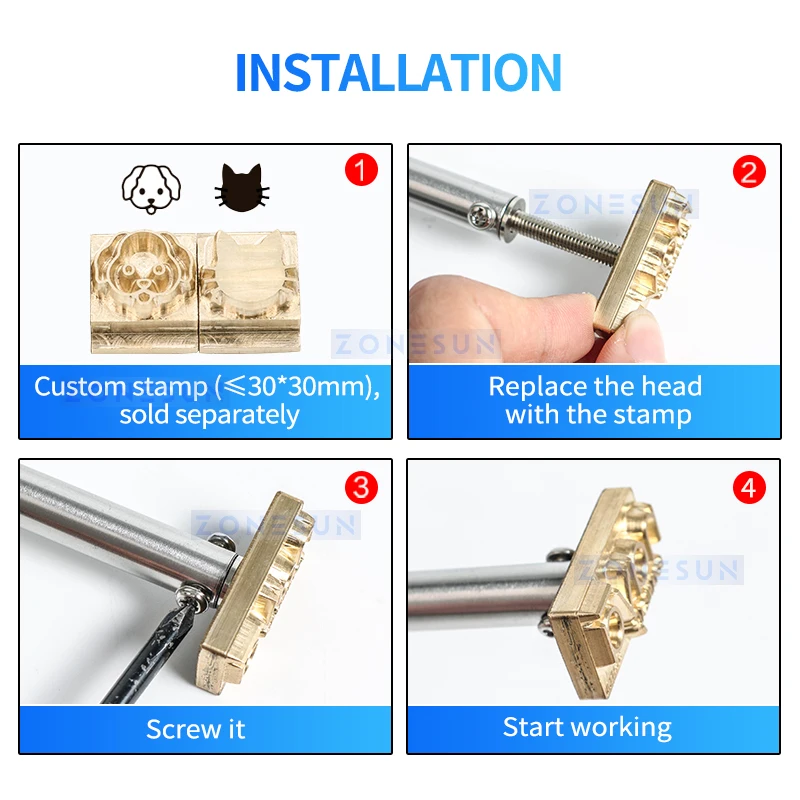 ZONESUN Handheld Hot Stamping Machine Leather Heat Embossing Tools Paper Wood Custom Logo Foil Stamp ZS-HST2