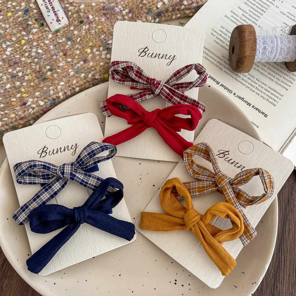 2pcs/set Fabric Bow Children's Hairpin Sweet Girl Bangs Side Clip Barrettes Hair Clip Hairgrip Hairpin Headwear Hair Accessories