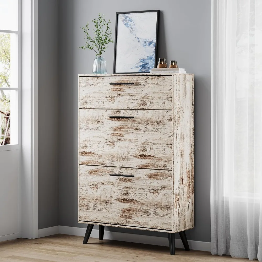 

Деревянный шкаф для обуви — отдельно стоящий органайзер для прихожей с двумя откидными ящиками, скрытым шкафом, белый дуб