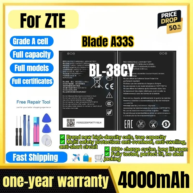 BL-38CY for ZTE Blade A33S Phone Battery 0 Cycle High Quality High Capacity Battery Replacement Bateria Grade A Cell with Tools