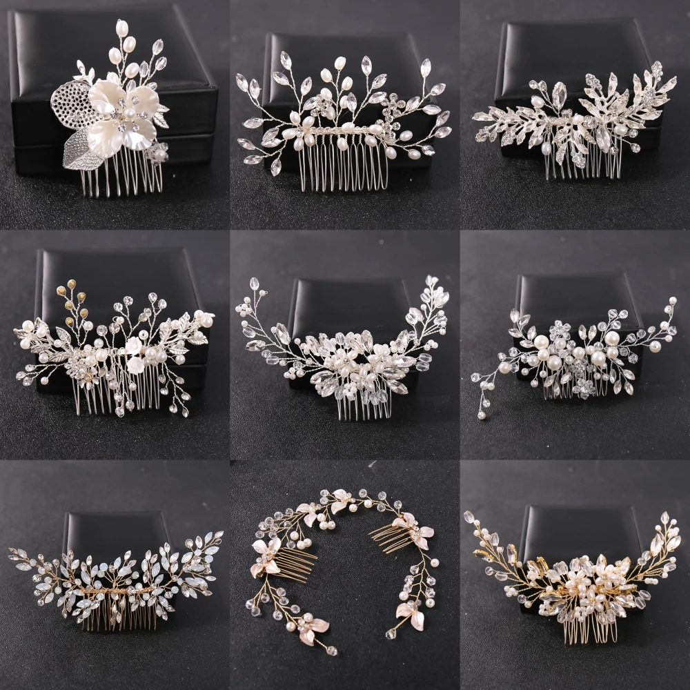 Silver Color Flower Pearl Crystal Wedding Hair Comb Hair Accessories for Bride Women Headpiece Hair Ornaments Jewelry Tiara Gift