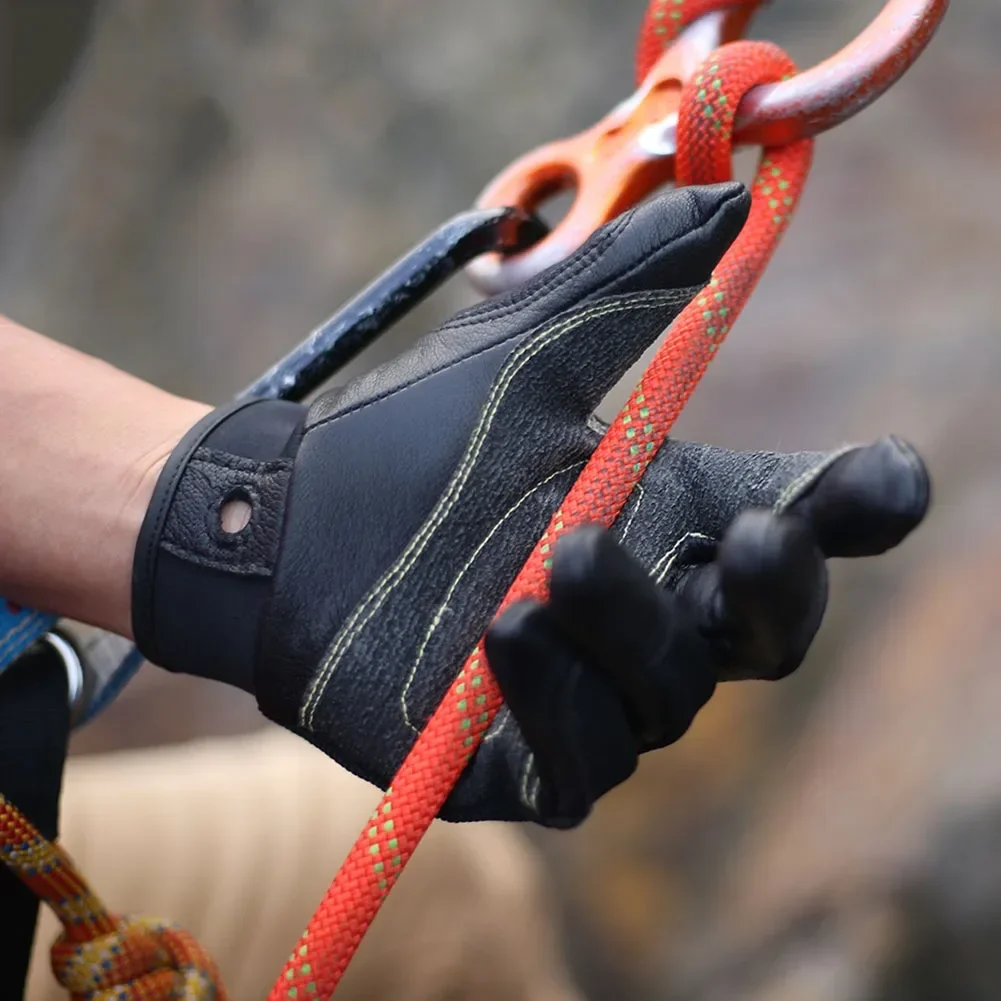 Guanti da arrampicata ad alte prestazioni Guanti da discesa Pelle bovina Dito intero Sport all\'aria aperta Supporto per arrampicata su roccia