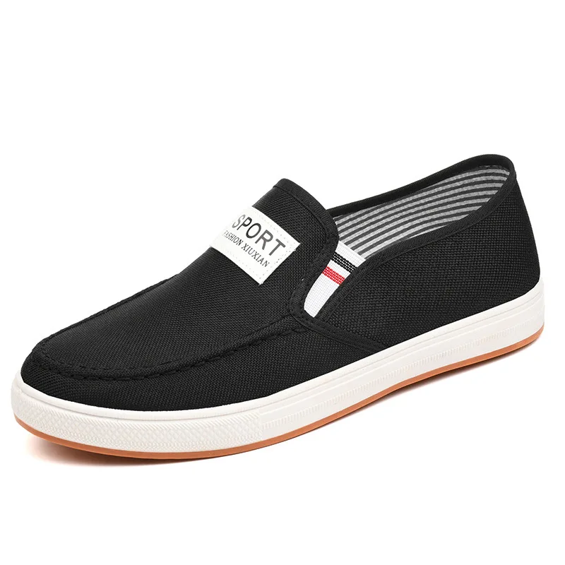 Sapato de lona casual masculino, tênis de slip-on, sapatilha macia, respirável, calçado preto claro, moda masculina, primavera, 2024